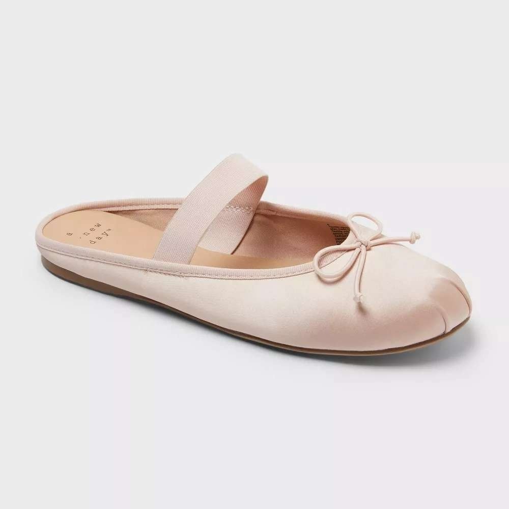 A New Day Imani Satin Ballet Mules Womens 8.5 Pink Slip-On Mary Jane Flats Bow